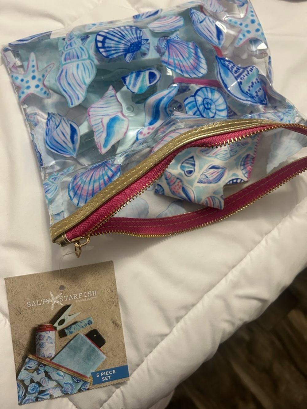Salty Starfish Seashell Clear Cosmetic Bag - Blue & Pink